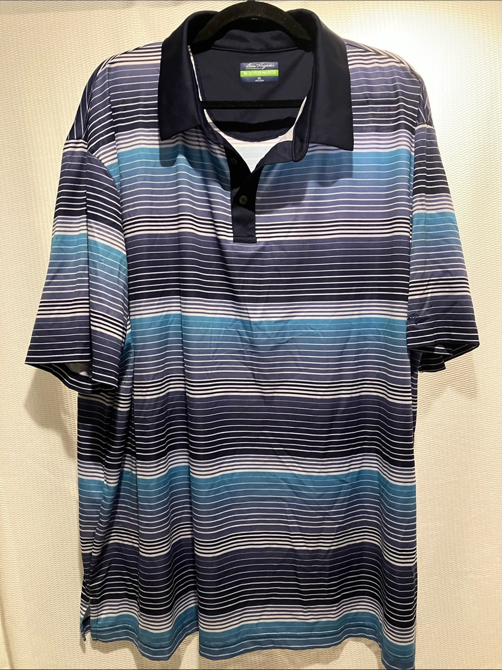 Hogan Navy and Teal Striped Polo Shirt